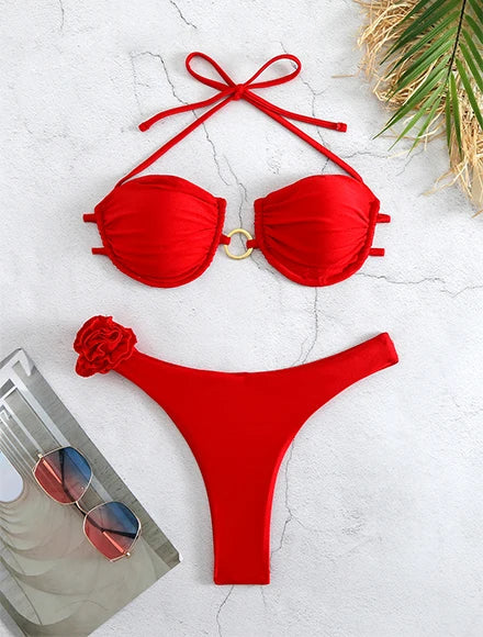 Fashion Triangle Lace Bikini With Pants Set Swimwear Women Shoulder Strap Biquini 3Pcs Set Swimsuits Briefs Sexy 2026 Trendy