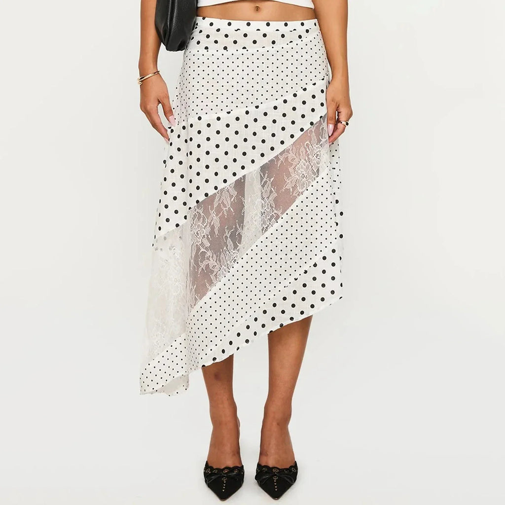 New Irregular Women Lace Flowy Midi Skirt Vintage Low Waist Floral Print Long Skirt Lightweight Summer Sexy Club Party Skirt