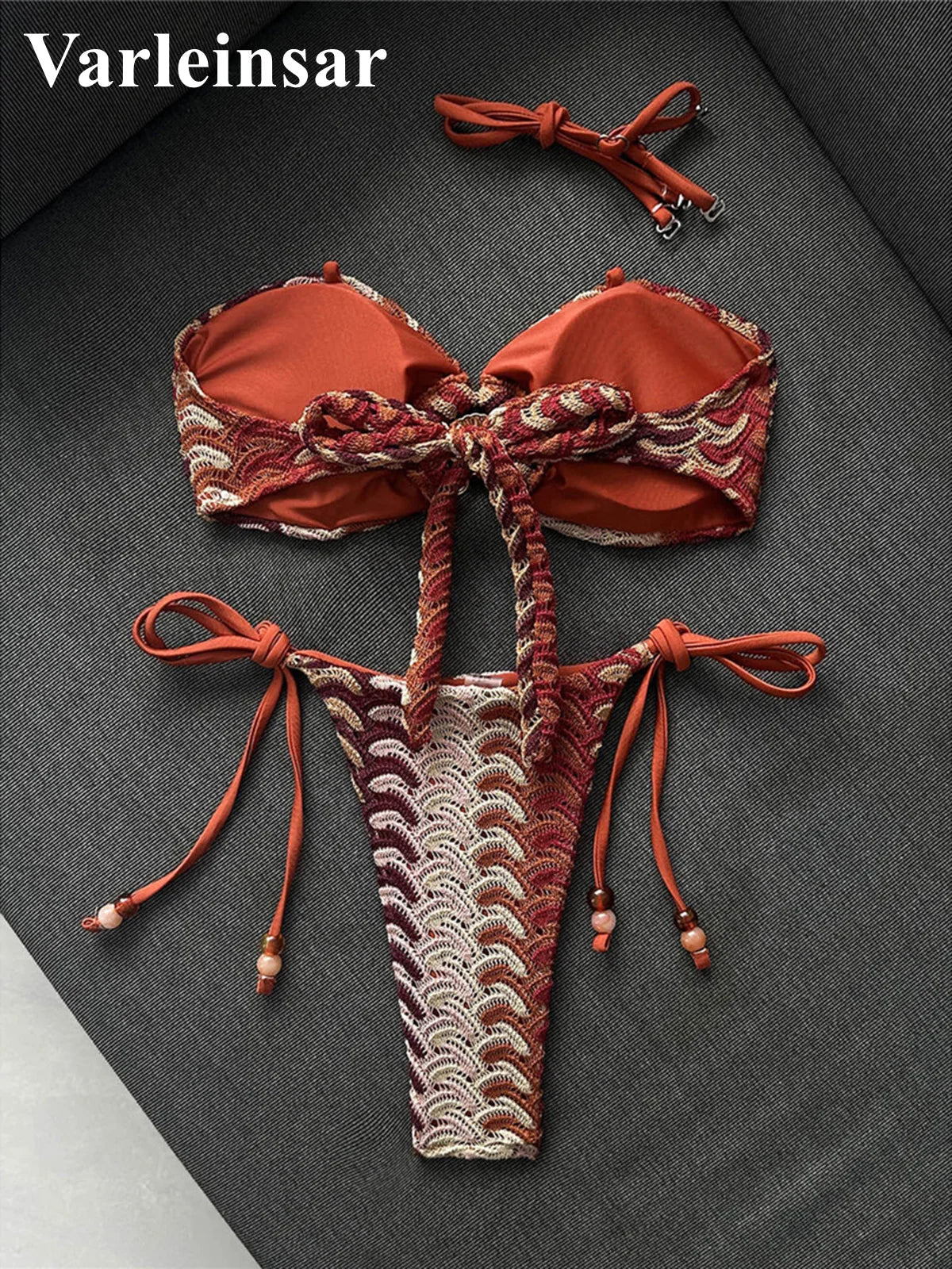Printed Halter Bandeau Bikini Female Swimsuit Women Swimwear Two-Pieces Bikini Set High Leg Cut Bather Bathing Suit Swim V8338