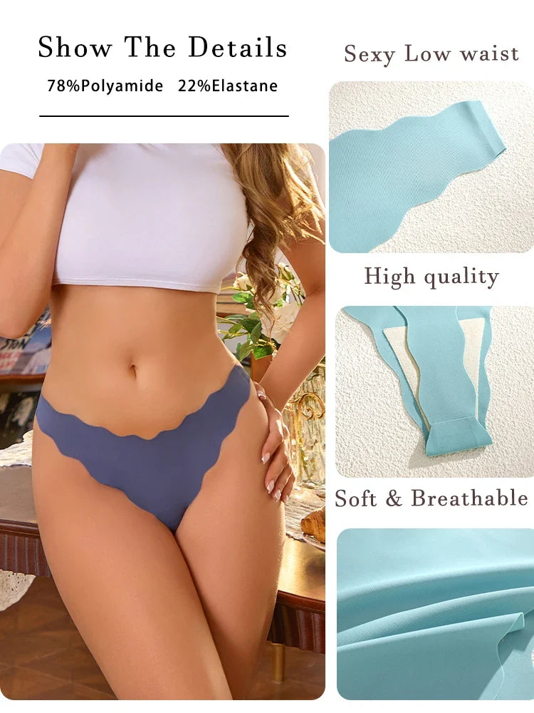 5Pcs Seamless Full-Body Fan-Shaped Wave Decorative Briefs Sexy Thongs Comfortable Breathable Stretch Underwear Women's Lingerie