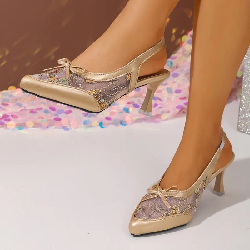Top Quality Luxury Womens Sandal Casual Lace Flat Fashion Embroidered Muller Shoes Designer Silk Leather Soled High Heel