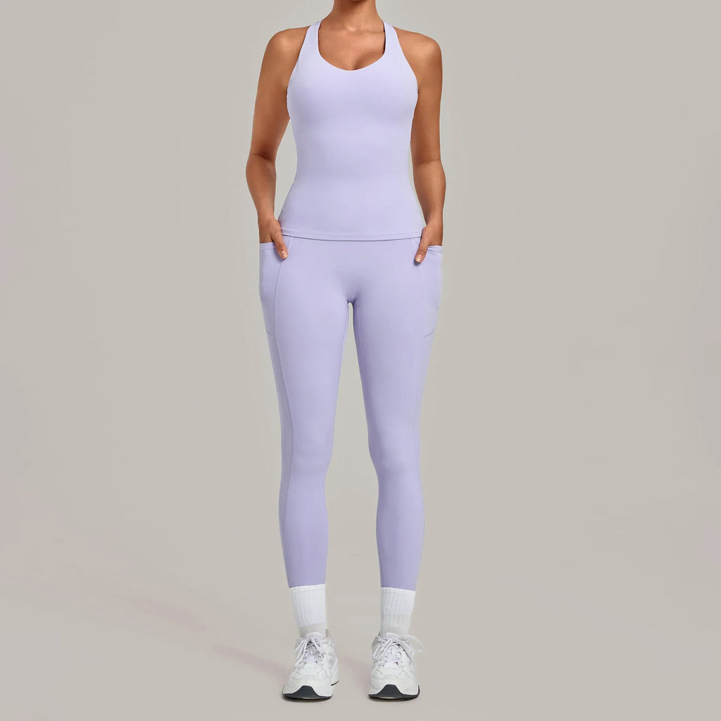 Women's Seamless Yoga Sets Sports Fitness Hip-lifting High Waist Pant Sleeveless Backless Suits Workout Running Leggings Sets