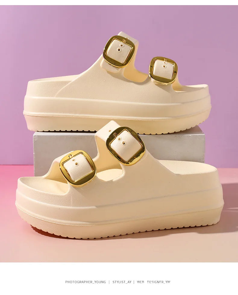 Women Platform Slippers Indoor Street Summer Shoes Solid Color Thick Sole Anti Slip Female Home Beach Slides Slip On Sandals