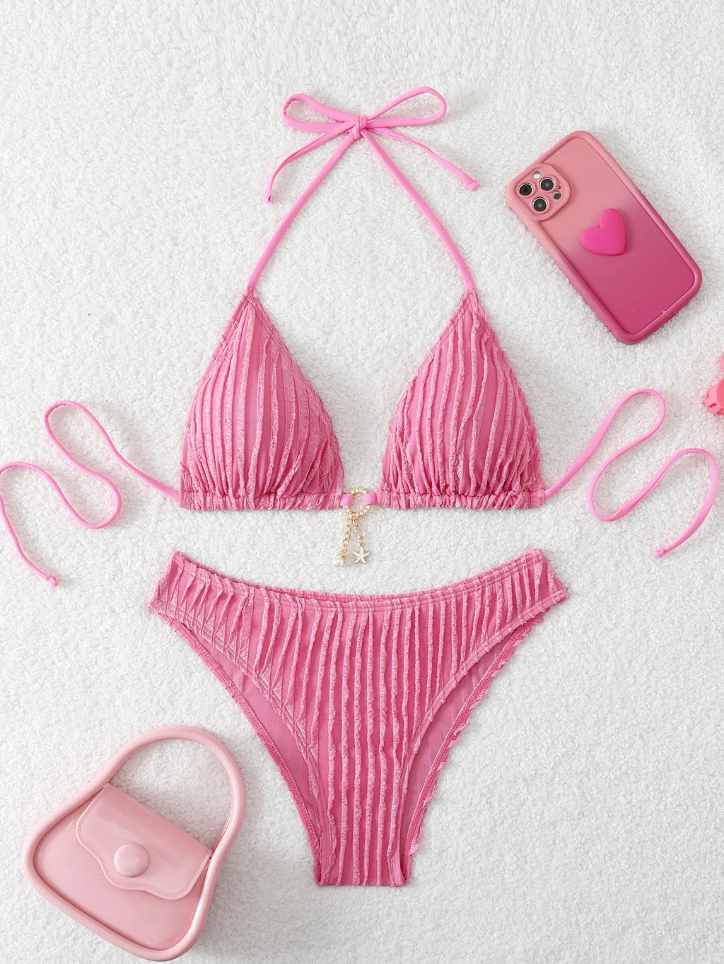 Triangle Halter String Bikinis 2026 Women Sexy Swimsuit Solid Ring Linked Swimwear Female Bathers Bathing Swimming Swim Suit