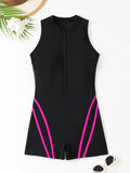 VigoJany 2026 Solid Sleeveless Plus Size Swimwear Women Zipper Push Up Large One Piece Swimsuit Summer Beach Chubby Bathing Suit