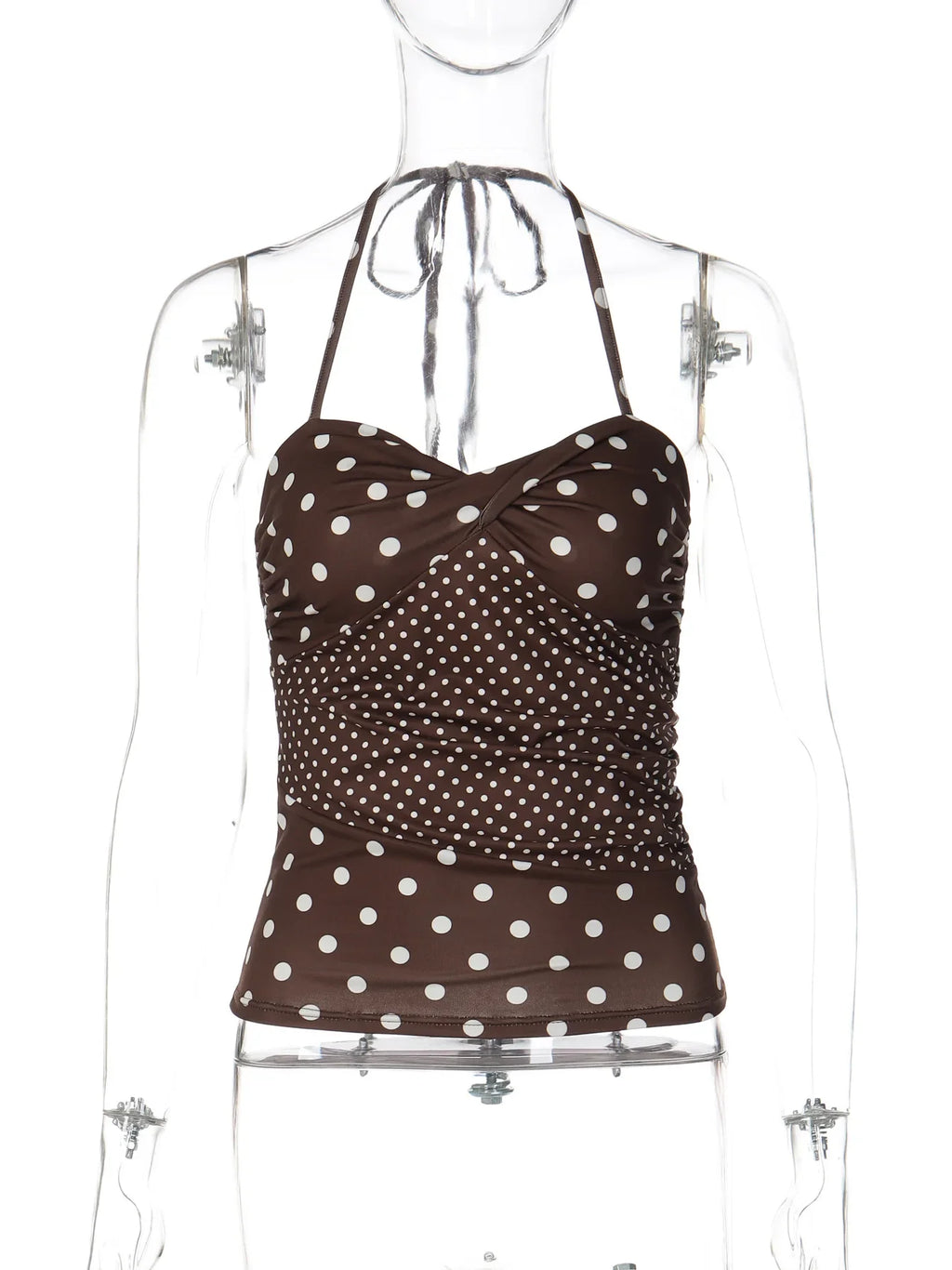FDYOUI Y2K Polka Dot Tank Tops Streetwear Women Sexy Halter Neck Sleeveless T-shirt Brown Camisoles 2026 Summer Backless Corset