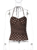FDYOUI Y2K Polka Dot Tank Tops Streetwear Women Sexy Halter Neck Sleeveless T-shirt Brown Camisoles 2026 Summer Backless Corset