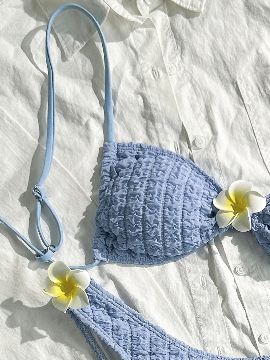 3D Flower Wrinkled Crinkled Bikini 2026 Women Bikinis Female Brazilian Swimwear Two pieces Swimsuit Bikini Set Bathing Suit Swim