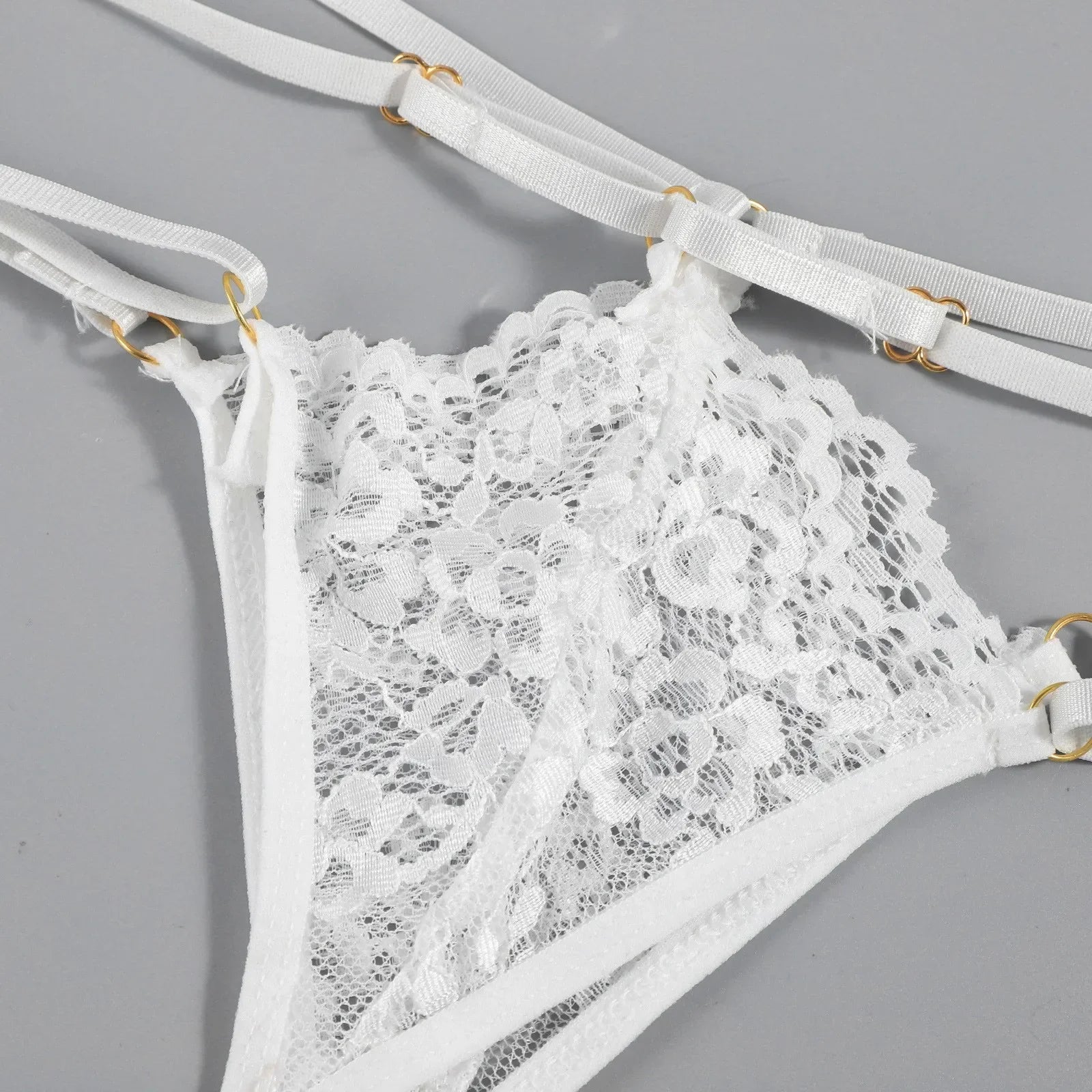 Porn 3pcs Lace Underwear Set Women Sexy Lingerie Halter Bra and Panties Garter Intimate Erotic Babydolls Sex Costumes