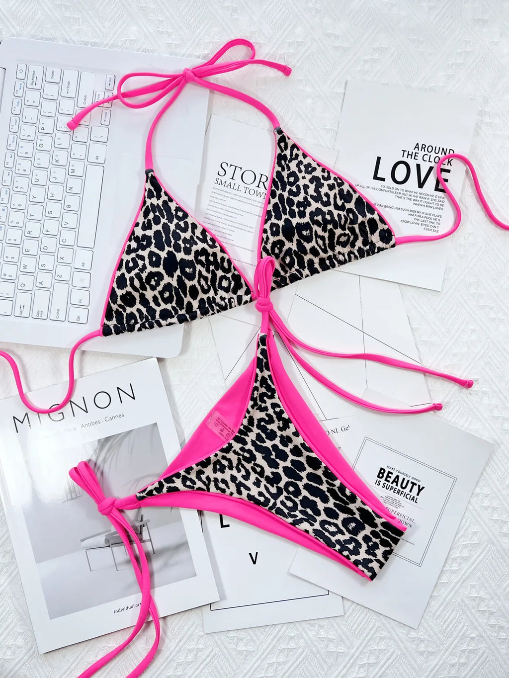sexy string leopard print bikinis set swimsuit halter tie thong swimsuit Swimwear Biquini conjunto de bikini tankini beachwear