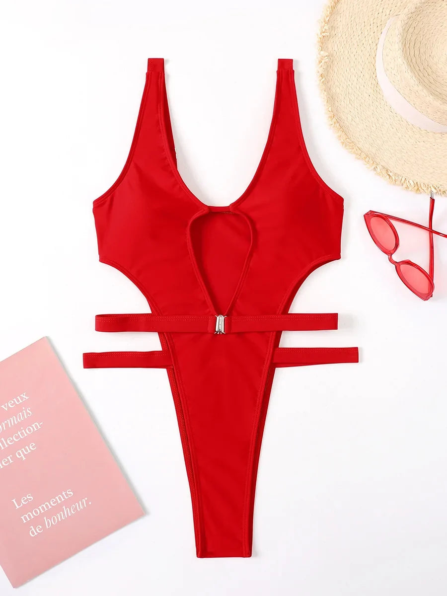 2025 Sexy Extreme String High Cut Female Swimwear One Piece Swimsuit Women Thong Monokini Bather Hollow Out Bathing Suit Swim
