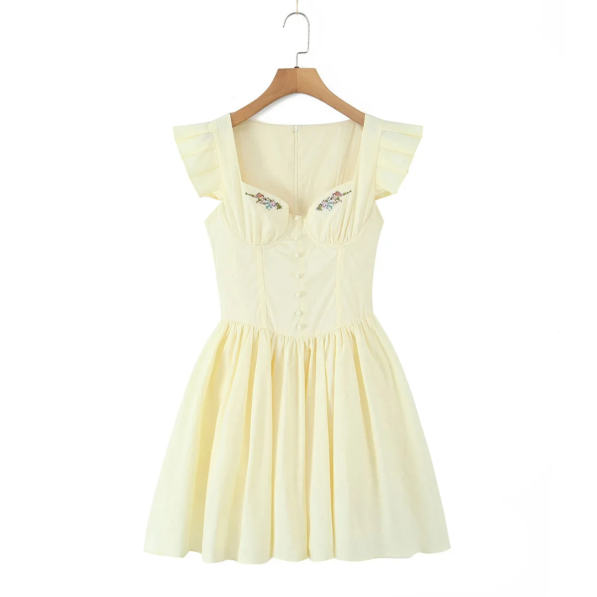 Floral Embroidery Cotton Summer Women's Dress Sleeveless Buttons Decor Short Mini Dress Elegant Yellow A-line New in Dress 2025