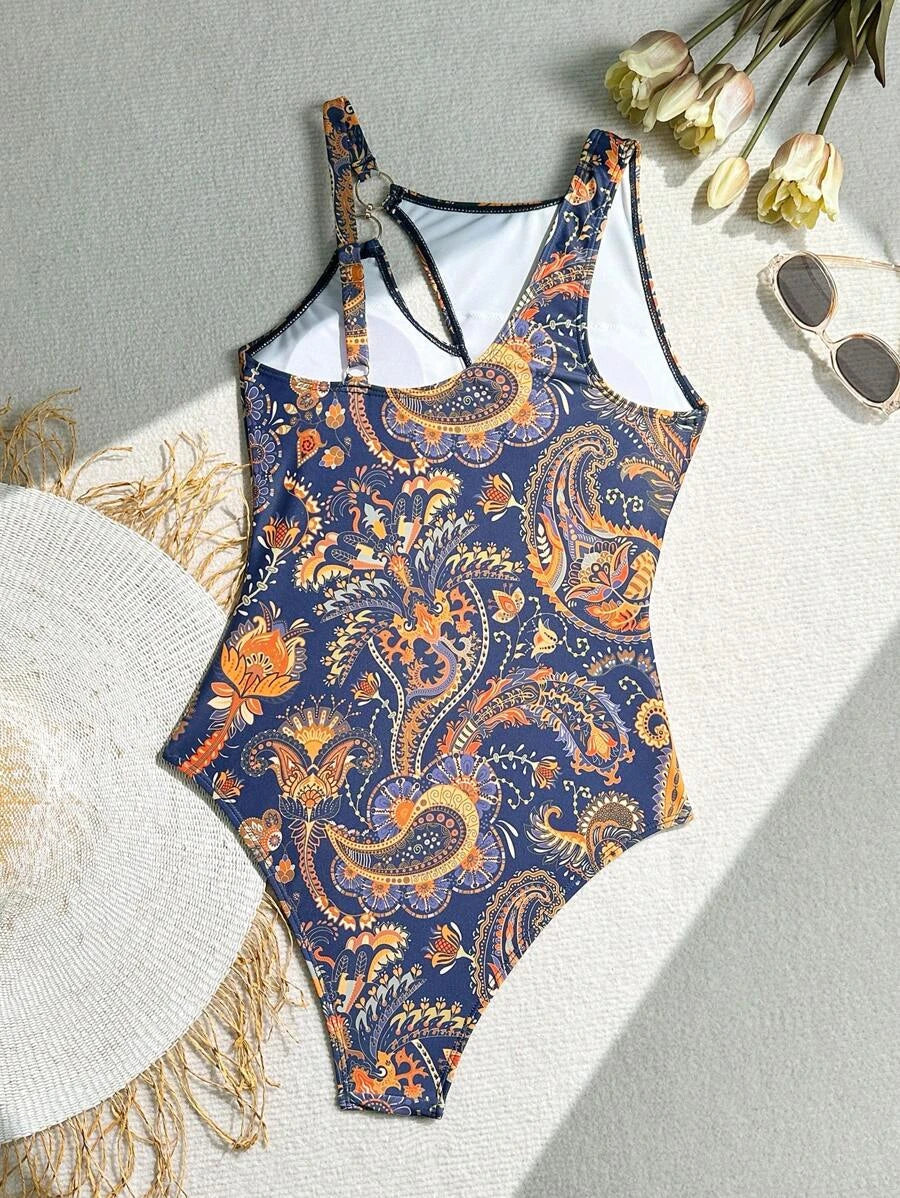 2026 Sexy Printed Swimsuit One Piece Hollow Swimwear Women Ring Linked Bathers Bathing Swimming Swim Suit Female Beachwear