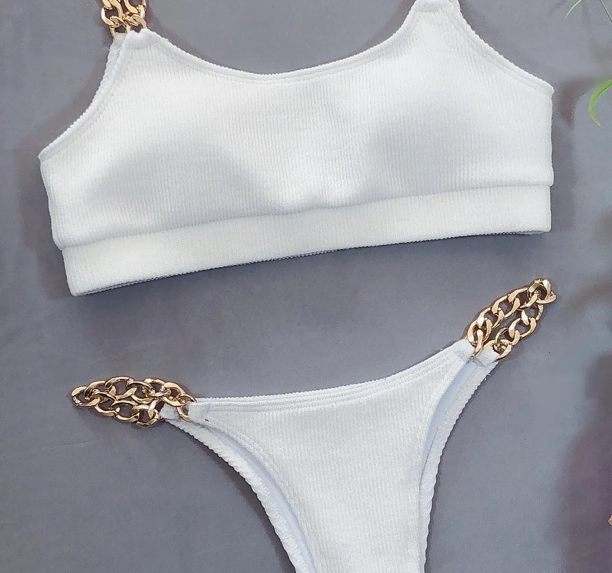 Bikini 2026 Sexy Chain Strap Solid Swimwear Swimsuit Women Bikini Set Bathing Suit Beach Bikini Female White/Black Bikinis Mujer