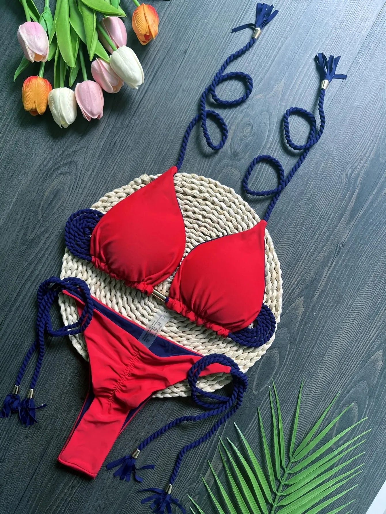 Sexy Solid color Women's Swimsuit Two-piece Triangle Swimwear Braiding rope Bikinis Set Beach Bathing Suit Brazilian Biquinis