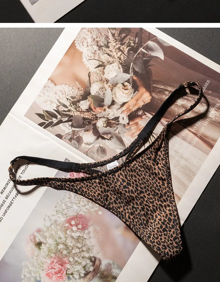 Ice Slik Low Waist Girls G String Leopard Flower Women Panties Sexy Briefs Thong T-back Underwear Female Lingerie Size S-XL
