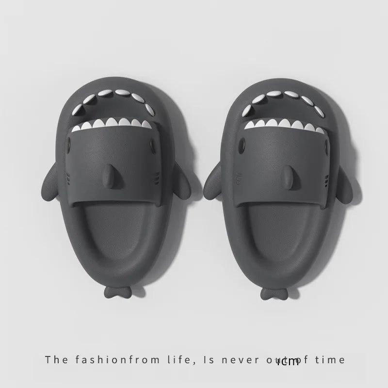 Summer Ice Cream Shark Slippers for Couples Cute Anti-Slip Thick Sole Indoor Bathroom Slides Men Women Beach Street Sandals