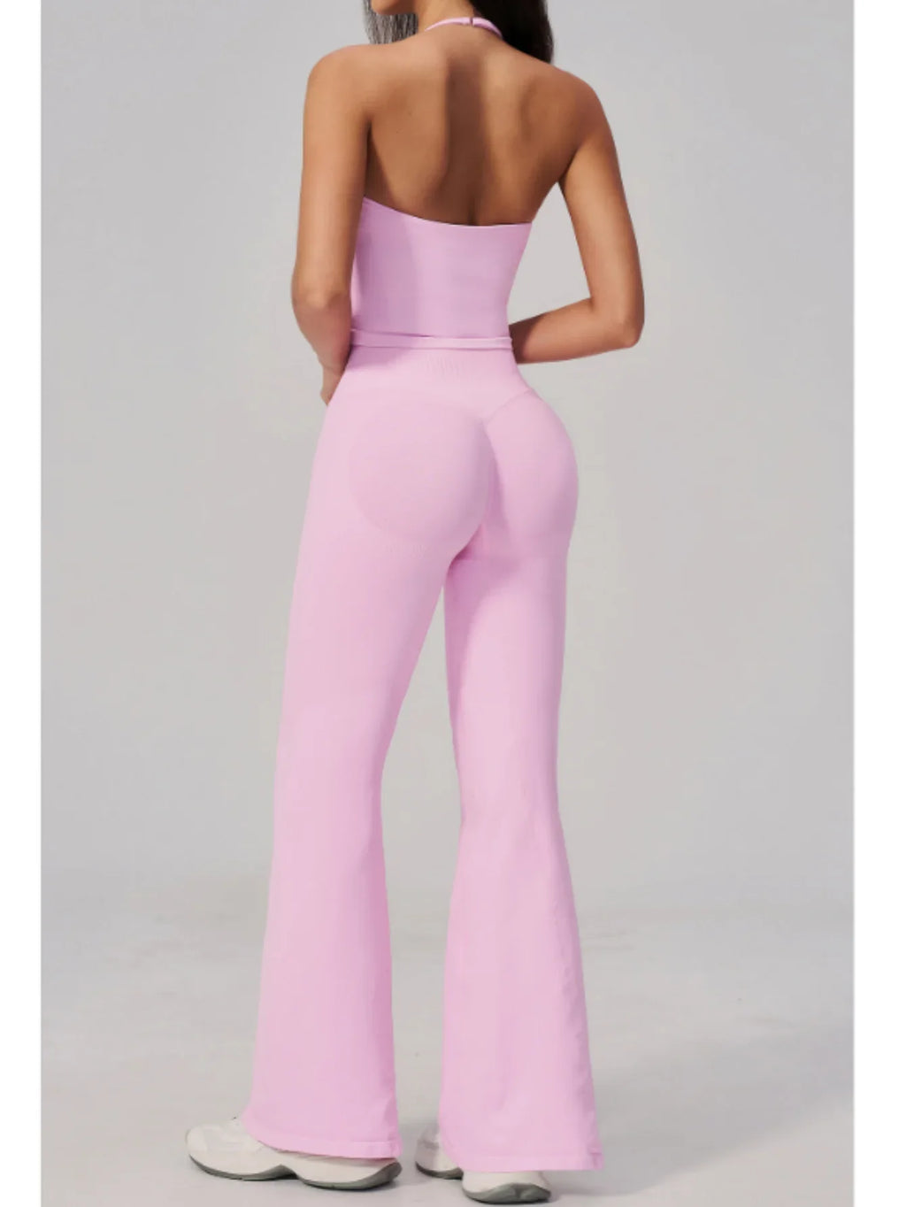 New Yoga Sets Women Summer Seamless Thread Hanging Neck Sports Vest Exercise Fitness Suit High Waist Wide Leg Pants Tracksuit