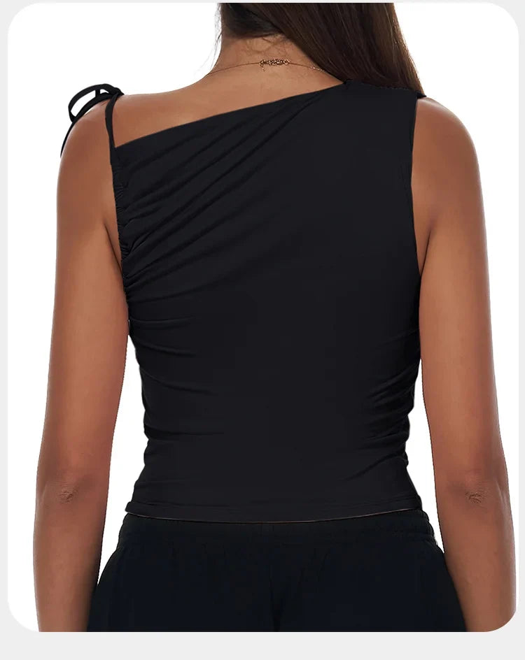 Sexy Shoulder Yoga Top Sleeveless Fitness Women Solid Color Gym Shirt Breathable Quick Dry Running Vest Sportswear