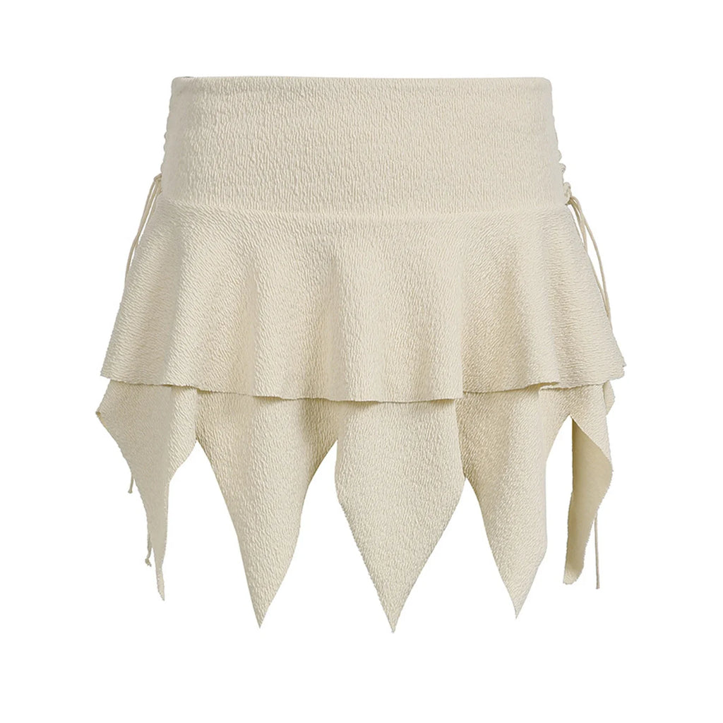 Summer Solid Color Gothic Mini Skirt Women Drawstring Elastic Band Short Y2K Skirt Irregular Hem Streetwear