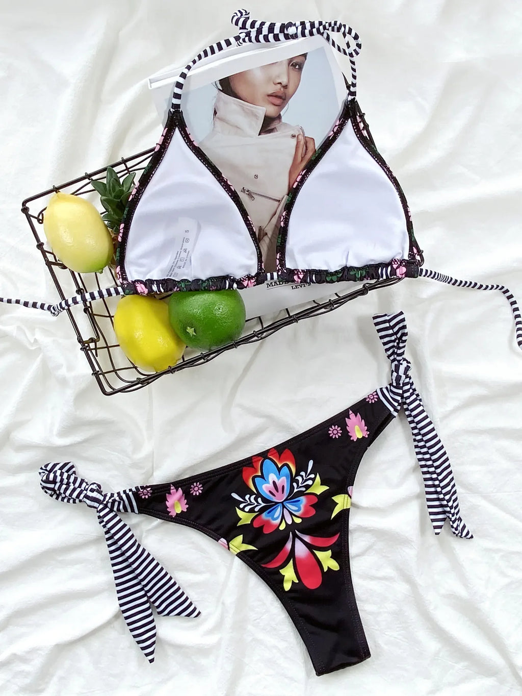 2026 New Sexy Bikini Women Vintage Print Striped Swimwear Swimsuit Halter Bikinis Set Bathing Suit Beach Bikini Brasileno Female