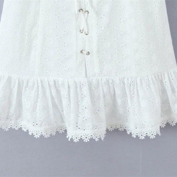 One-shoulder Off-the-shoulder Puff Sleeve Dress For Women With Hollowed-out Chest Embroidered Straps Pure Desire Dress 534Q