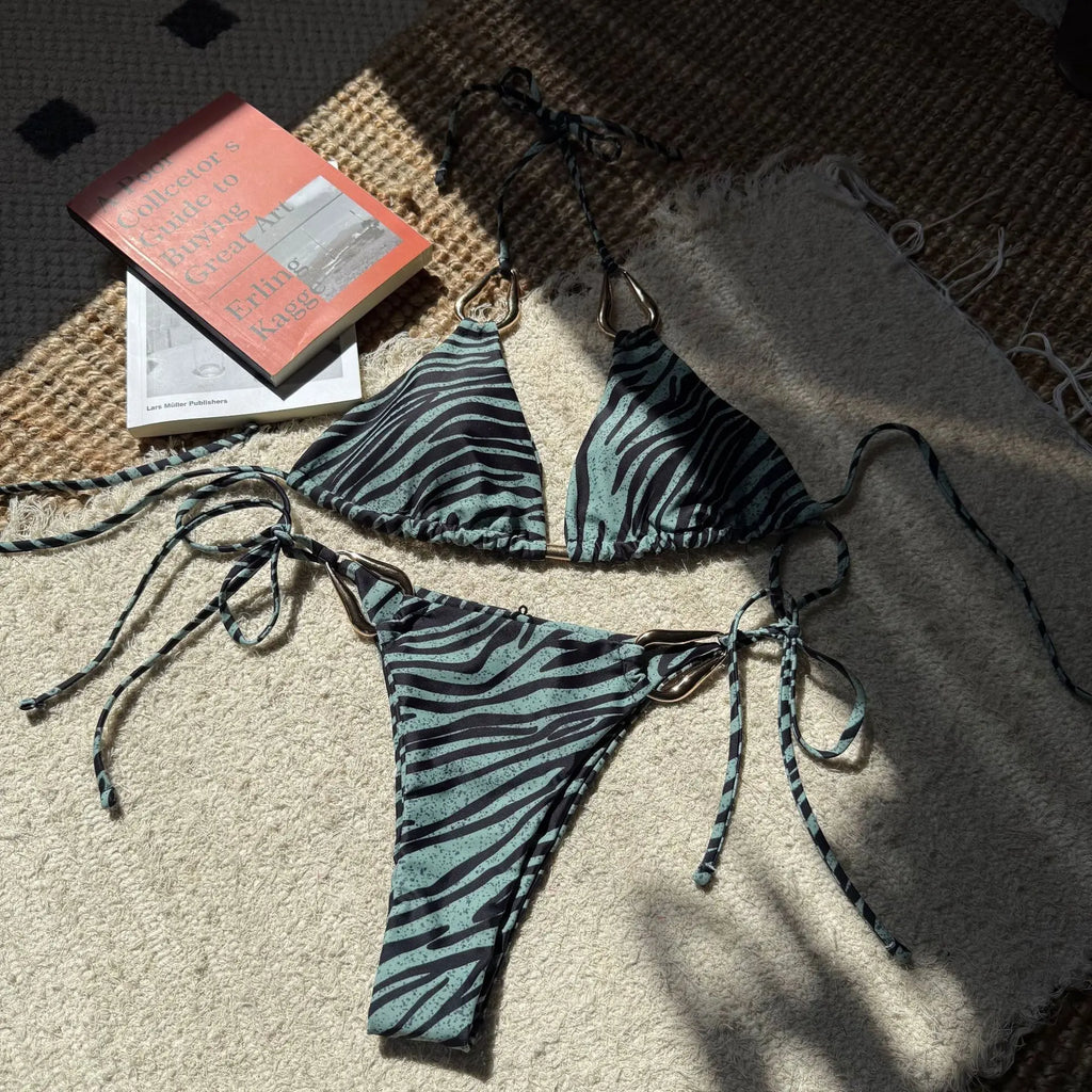 Zebra Print Micro Bikinis Sets Two Pieces Women Halter Metal Ring Swimsuit Brazilian Summer Bathing Suit Swimwear Swimming Suit