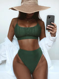 Bikini 2026 Sexy Solid High Waist Pleated Swimwear Swimsuit Women Bikinis Set Bathing Suit Beach Bikini Female Push Up Banadores
