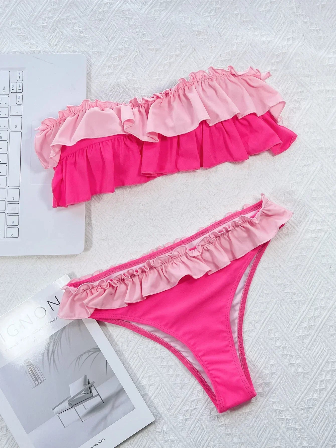2026 Sexy Bikini Bandeau Women Swimwear Swimsuit Push Up Patchwork Ruffle Bikinis Set Bathing Suit Beach Bikini Female Banadores