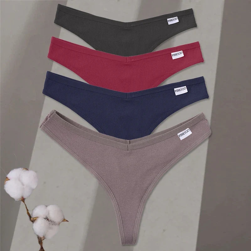 4Pcs/set Cotton Thongs Women Low-Rise Bikini Underwear M-XL Comfortable G-string Female Fruit Embroidery T-Back Panties Lingerie