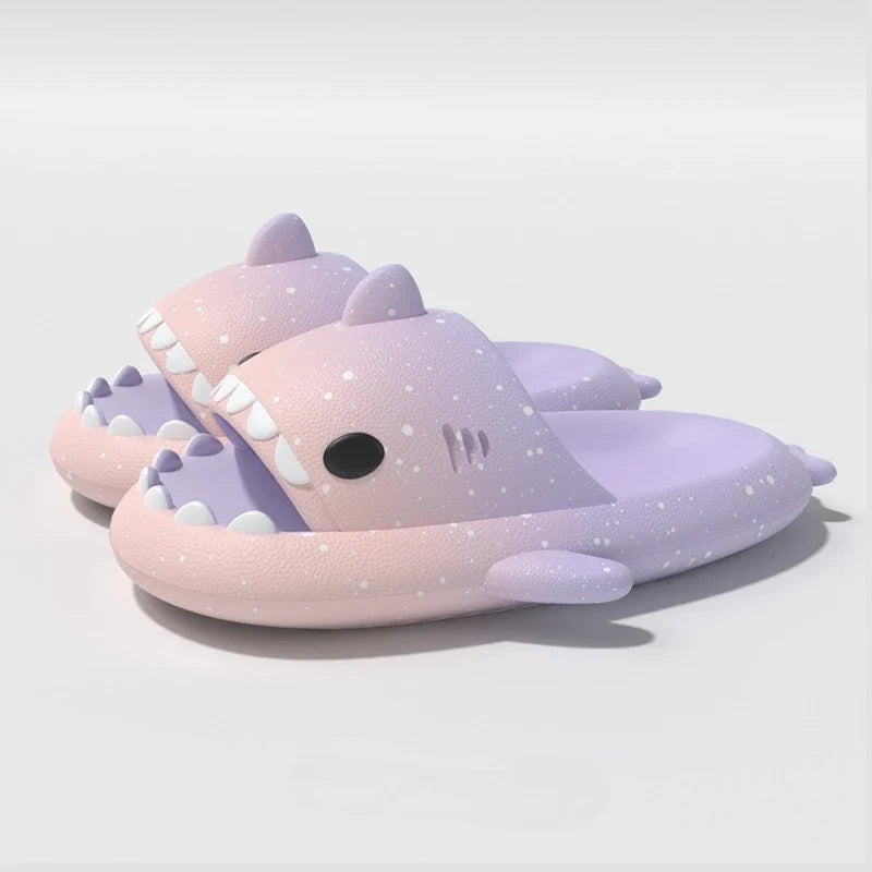 Cute Cartoon Shark Slippers For Women Men Gradient Color Summer Platform Shoes Night Glowing Style Couples Home Street Slides