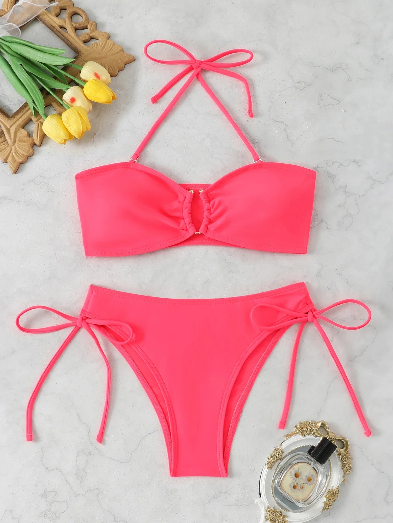 Halter Bandeau Bikinis 2026 Women Sexy Swimsuit Solid Padded High Waist Swimwear Female Bathers Bathing Swimming Swim Suit