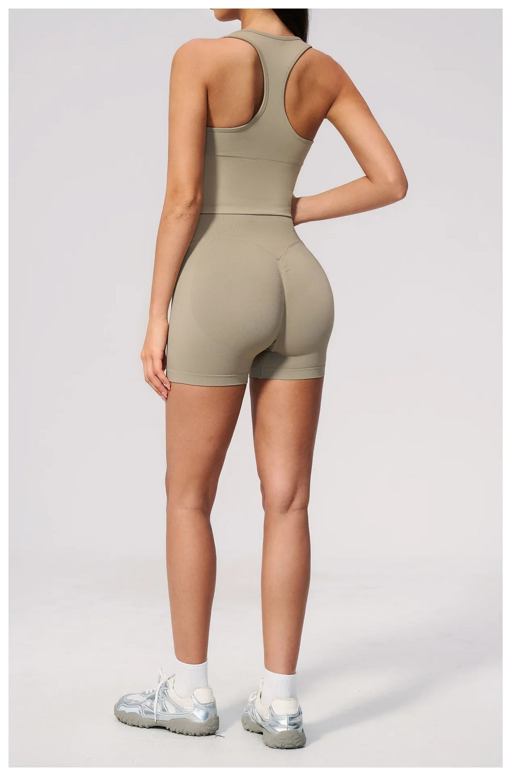 Seamless Yoga Sets Women Breathable V Neck Shockproof Sports Vest Fitness Suit Outwear High Waist Shorts Training Fitness Suit