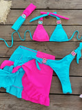 Sexy Skirt 4 Pieces Bikini Set Women Luxury Blue Patchwork Rhinestone Push Up Cover Up Swimsuit 2024 Beach Bathing Suit Swimwear