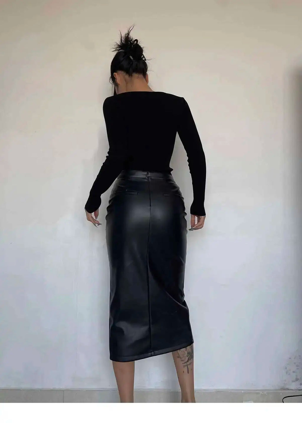 Sexy One Step Split PU Leather Half Skirt For Women's New High Waisted Slim Streetwear Black PU Fashion Womne Mini Dress  YTM8