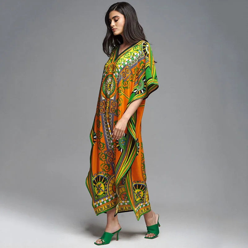 2026 Women Swimsuit Beach Cover Up dress Sleeve Kaftan Beach Tunic Long Pareos Bikinis Cover ups Summer Robe Plage Beachwear