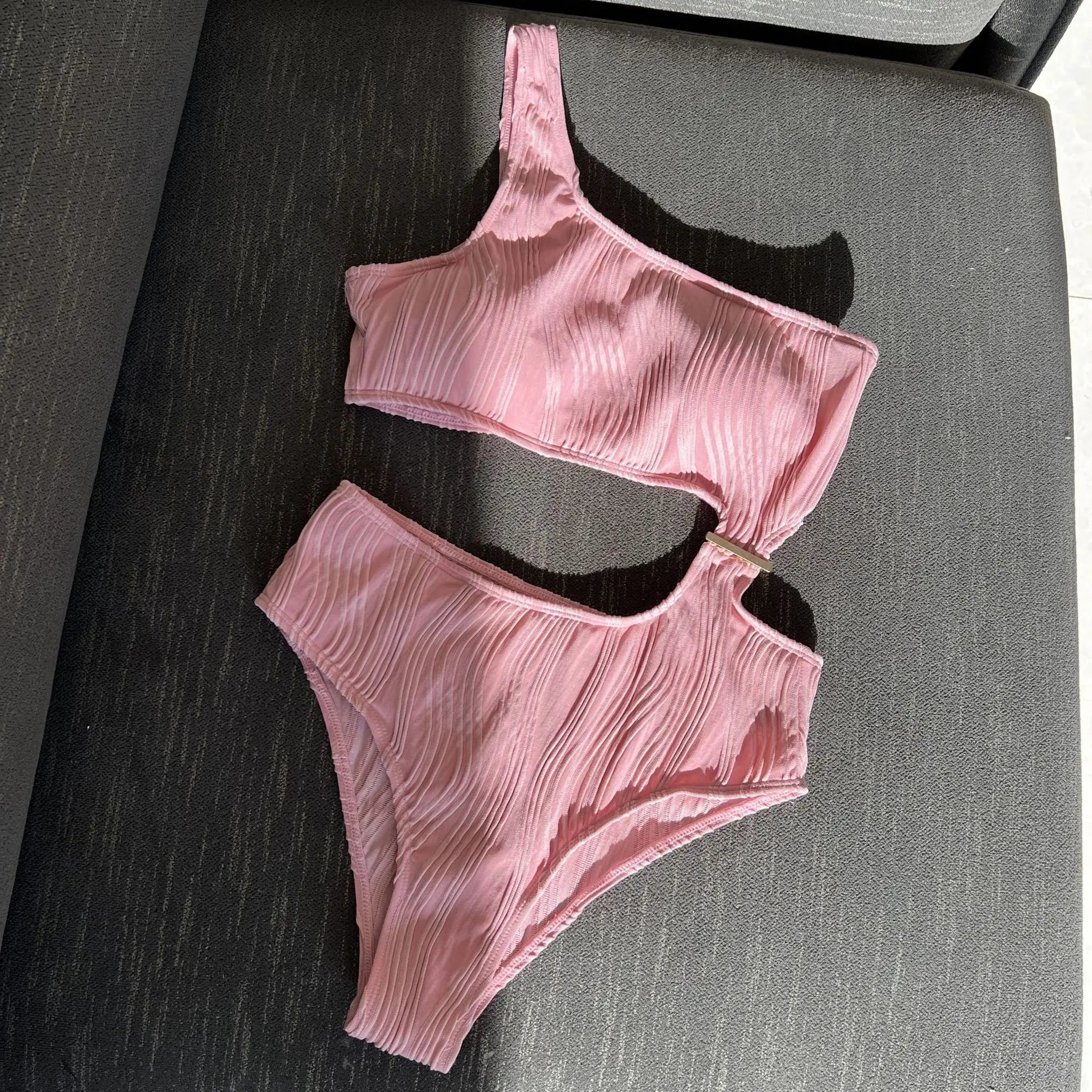 Wrinkled Asymmetric One Shoulder Female Swimwear One Piece Swimsuit Women Monokini Bather High Cut Out Bathing Suit Swim Lady
