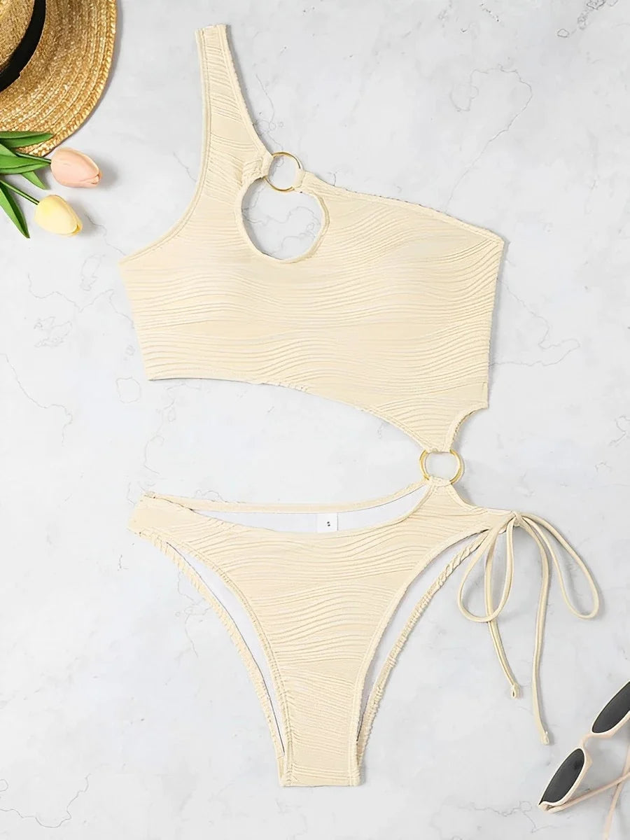 2026 One Shoulder Hollow Bodysuit One Piece Swimsuit Sexy Swimwear Women Bathing Suit Female Swimming Summer Beachwear Bodysuit