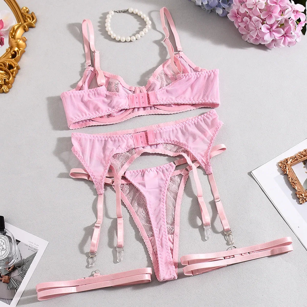 Toucheart Women Lace Sexy Lingerie Panty Patchwork Solid Color Skinny Plunge See-through Romantic Interesting Underwear Cute Set