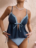 New 2026 Fashion Swimsuit Women Frill Trim Tankini Strappy Vest with Bow Swimwear Ruffles Beachwear Holiday Look Bathing Suits