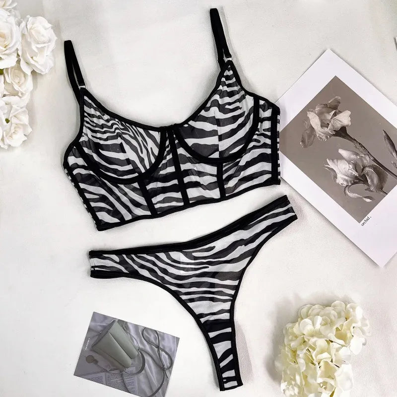 Toucheart 2 Piece Set Sexy Lingerie Set For Women Mesh Micro Perspective Beach Swimsuit Briefs Contrast Color Sexy Lingerie Set