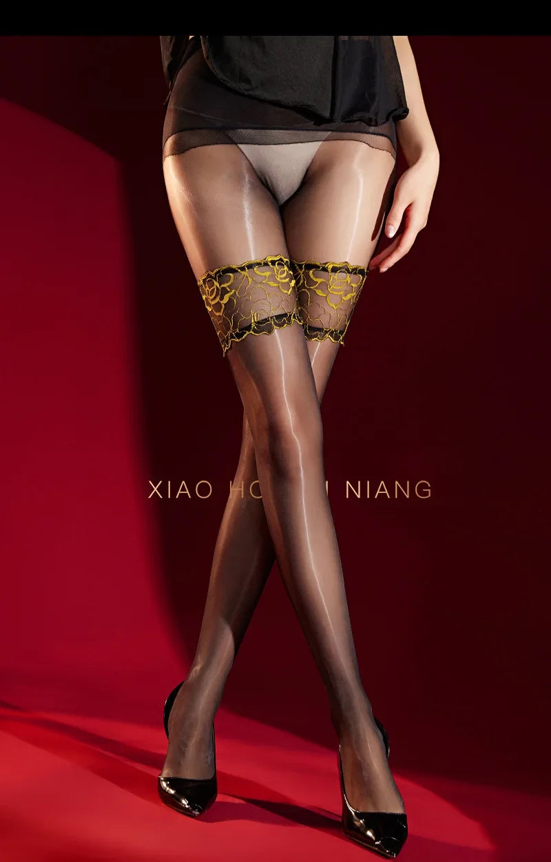 Lace Aurora Pantyhose Ultra-thin Shiny Silky Fake Over-the-knee Thigh-high Smooth Pantyhose For Woman Nightclub Style Sexy V4J7