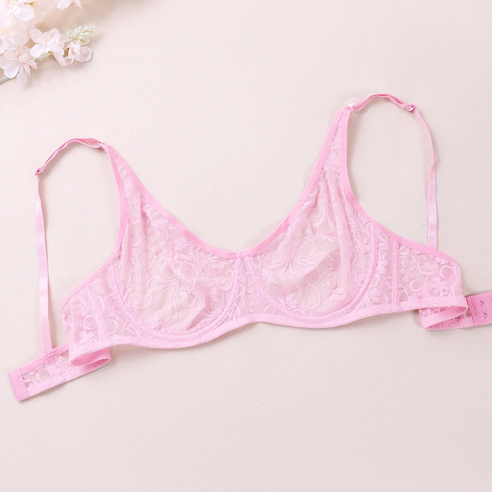 2 Pcs Sexy Womens Lace Bra Underwire BH Hollow Out Perspective Underwear Lingerie BH Tops Plus Size Brassiere B C D E Cup