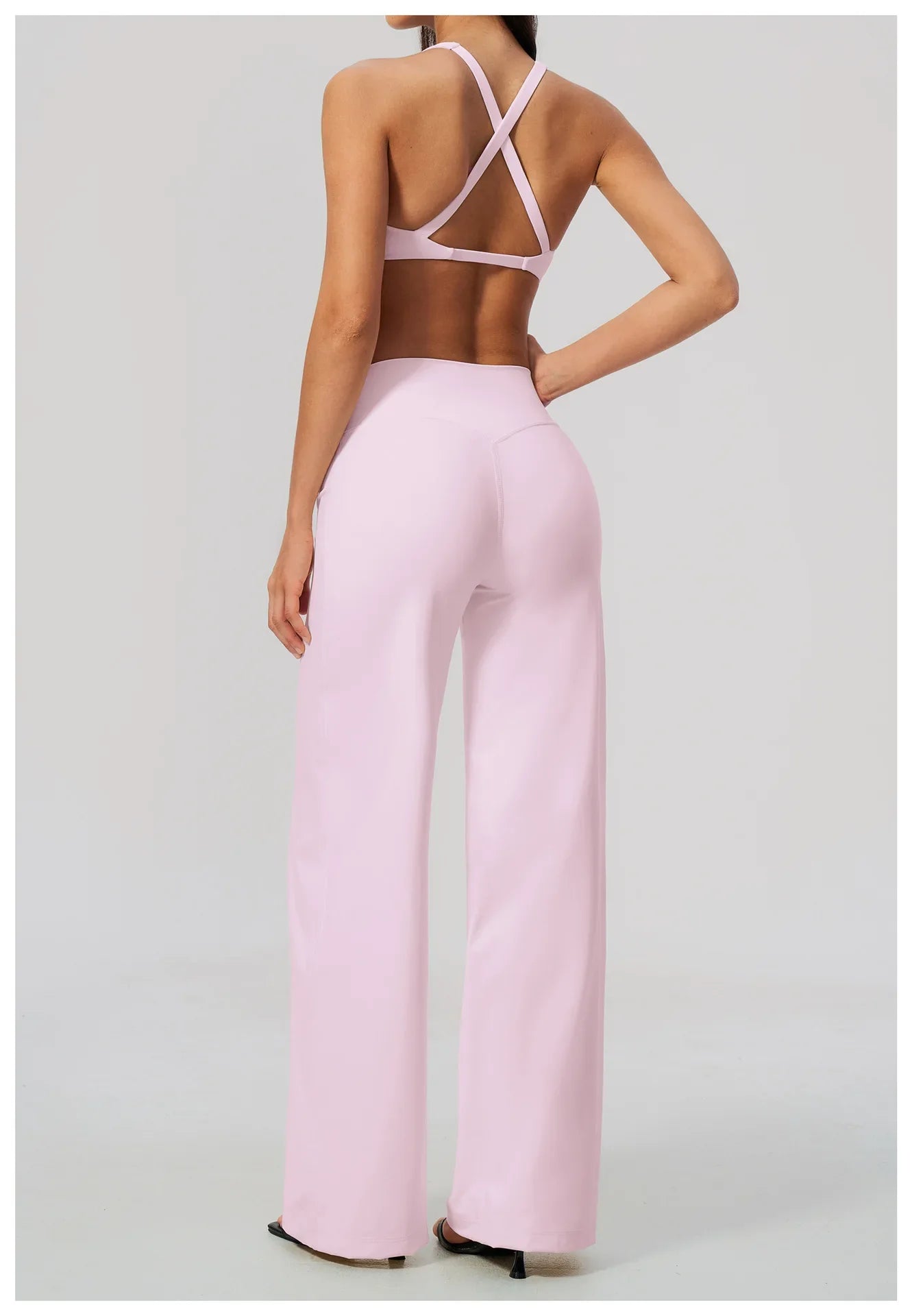 Summer 2 Piece Yoga Sets Women Tight Back Cross Sports Bra High Waist Peach Hip Wide Leg Pants Gym Running Fitness Workout Suits