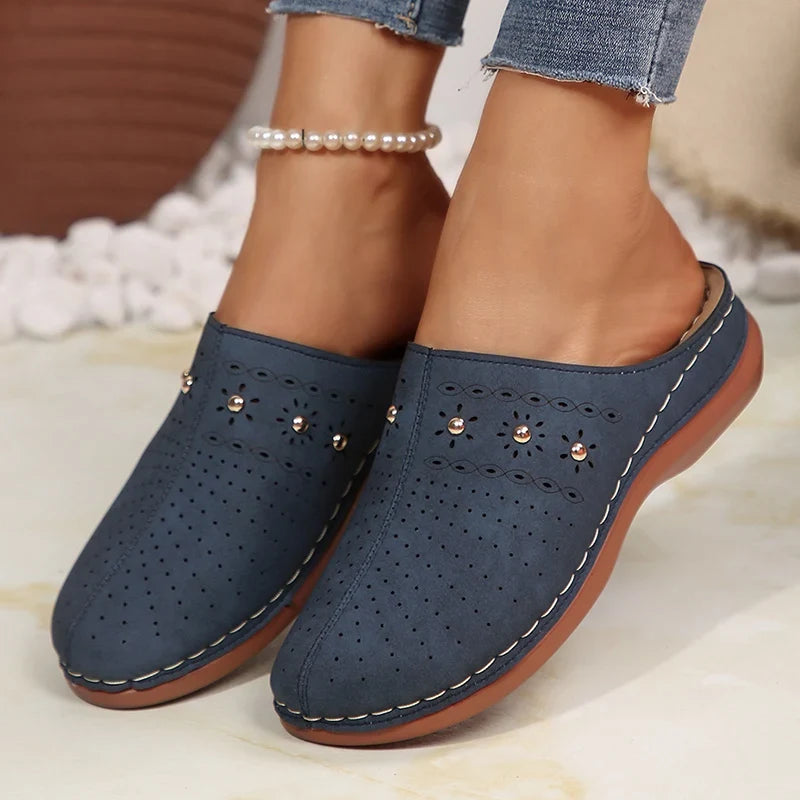 Lightweight Wedge Heel Mules Slippers Women Summer Hollow Out Slides Shoes Woman Plus Size Thick Sole Outdoor Sandals Female