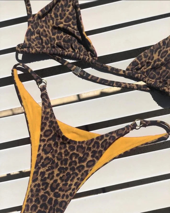 2024 Micro Leopard Bikini Women High Cut  Bandage Push Up Swimsuit Sexy Bathing Suit Padded Thong Swimwear,summer Beach Vacation