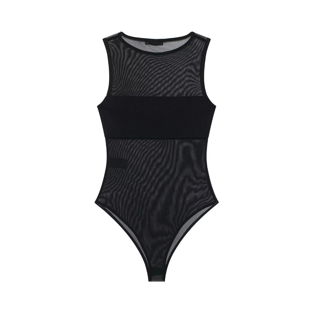 Women's Patchwork Silk Mesh Jumpsuit WHEF
