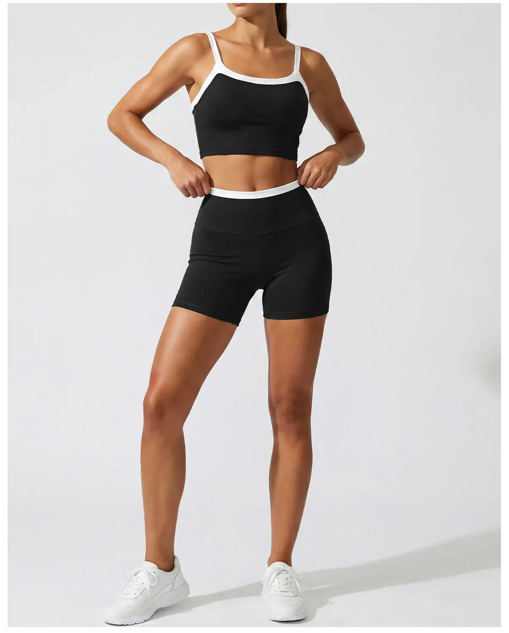 Double Layered Contrasting Yoga Sets Women Shock-absorbing Sports Bra Gym Workout Clothes Outwear High Waist Pants Fitness Suits