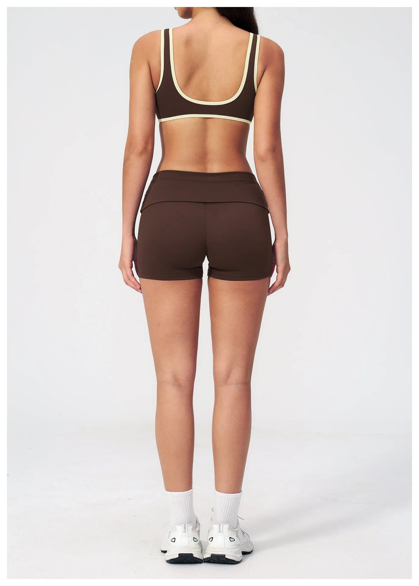 Tight Color Contrast Yoga Suit 2 Pieces Women V Neck Sports Bra Pleate High Waist Shorts Gym Running Fitness Suits Tracksuit
