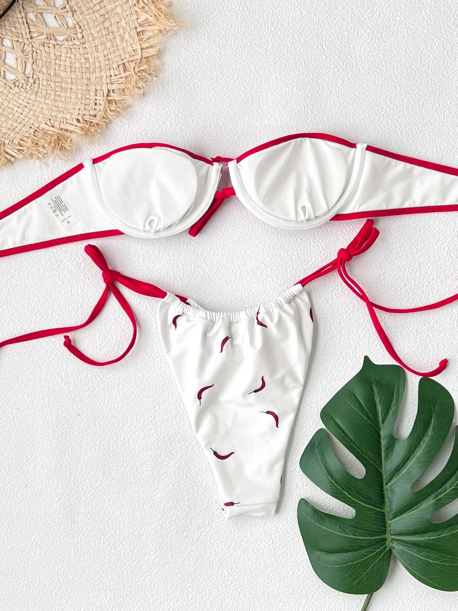 2026 New Glamorous White and Red Bikini with Unique Bow Design Perfect for Summer Beachwear Pool Parties Beach Vacation